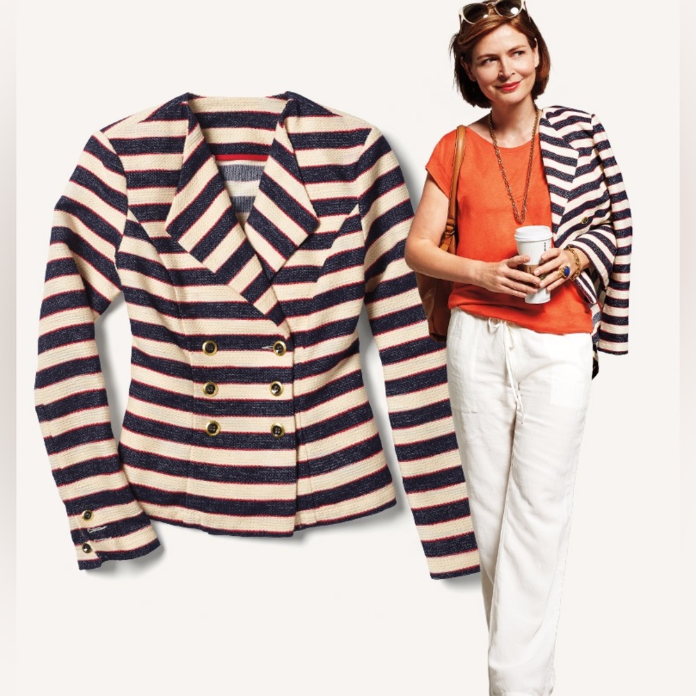Cabi Striped Cruise Jacket Size 4 Nautical Chic Classic Summer Red White Blue